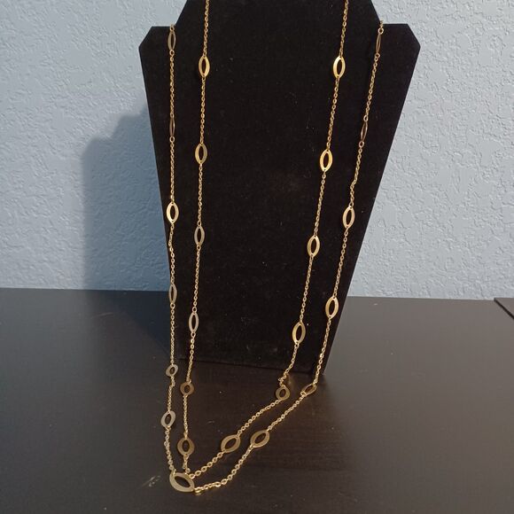 Double Layered Oval Gold-Toned Necklace, 34" - Picture 1 of 3